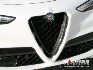 Alfa Romeo Stelvio Front V Shield Grill Frame + Emblem Frame Kit - Carbon Fiber - QV Model